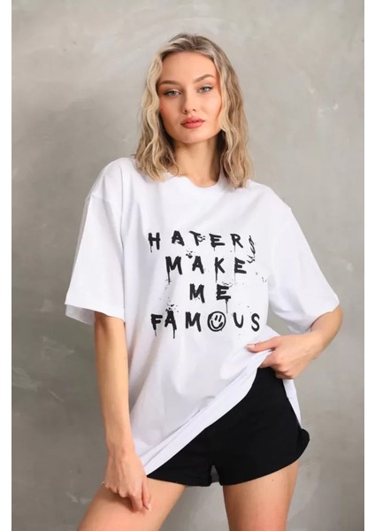 Ipeksi Unisex Baskılı Oversize T-Shirt - Beyaz