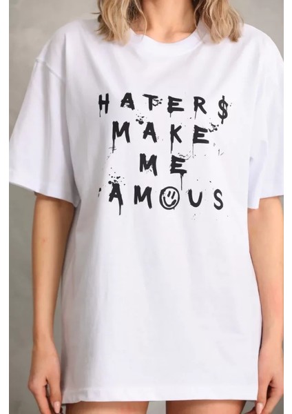 Ipeksi Unisex Baskılı Oversize T-Shirt - Beyaz modelleri