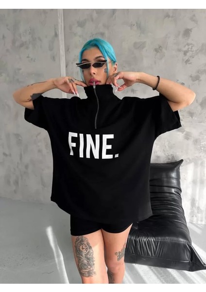 Ipeksi Unisex Baskılı Yarım Fermuarlı T-Shirt - Siyah fırsatları