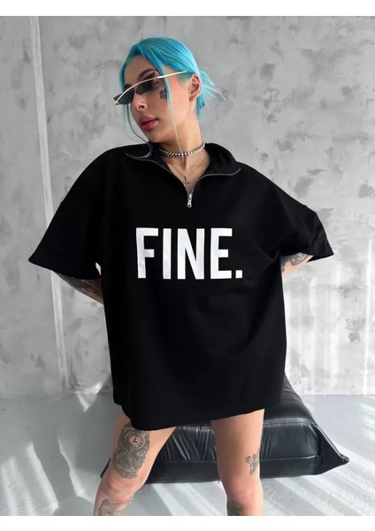 Ipeksi Unisex Baskılı Yarım Fermuarlı T-Shirt - Siyah indirimleri