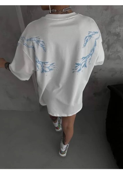 Ipeksi Unisex Bisiklet Yaka Baskılı Oversize T-Shirt - Beyaz fiyatları