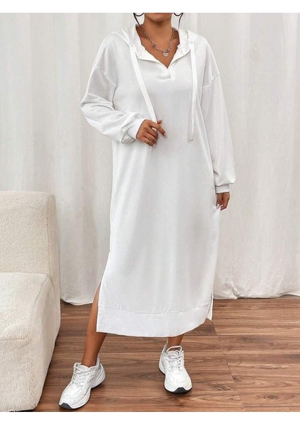 Ipeksi Kadın Uzun Kollu Kapüşonlu Yakası Açık Modal Elbise fiyatları