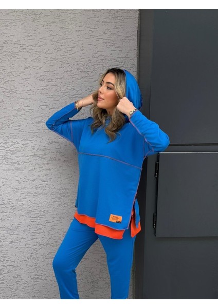 Ipeksi Kadın Indigo Kapşonlu Etek Ucu Detay Arma Ters Dikiş Gorunumlu Ikili Takım fiyatları