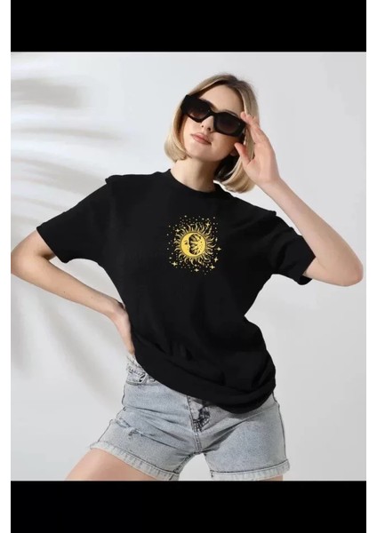 Ipeksi Unisex Bisiklet Yaka Baskılı T-Shirt - Siyah