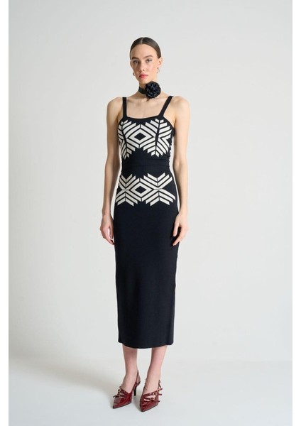 Ipeksi Jakarlı Ince Askılıtriko Takım - Siyah-Beyaz Kayısı fırsatları