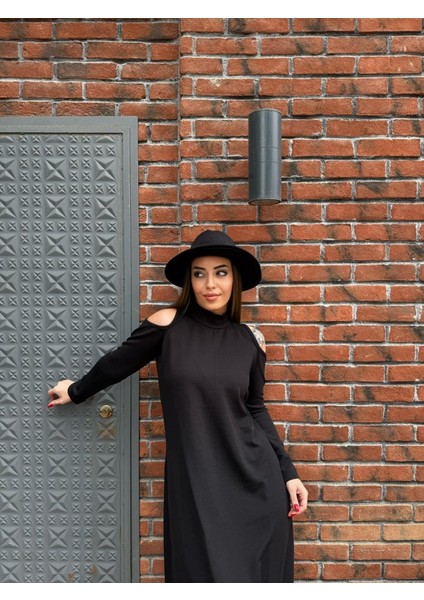 Ipeksi Kadın Balıkçı Yaka Omuzlardan Açık Uzun Kollu Janjan Krep Elbise fırsatları