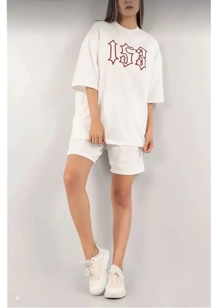 Ipeksi Unisex Nakış Işlemeli Şort Takım - Beyaz