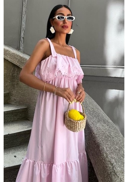 Ipeksi Etek Ucu Brode Nakışlı Boyundan Bağlamalı Elbise 2881 indirimleri