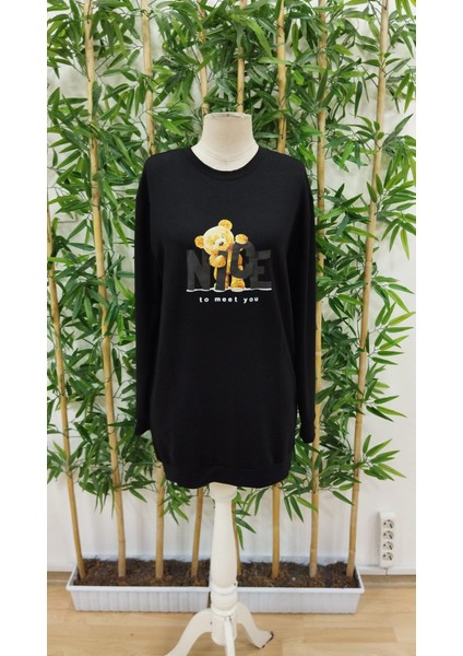 Ipeksi Kadın Uzun Kollu Bisiklet Yaka Ayı Desenli Viskon Iki Iplik Elbise fırsatları