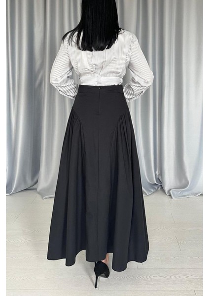 Ipeksi Siyah Yanları Büzgülü Uzun Etek fırsatları