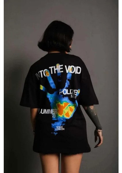 Ipeksi Unisex Bisiklet Yaka Baskılı Oversize T-Shirt - Siyah fiyatları