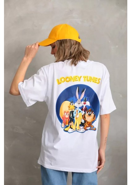 Ipeksi Unisex Baskılı Oversize T-Shirt - Beyaz indirimleri