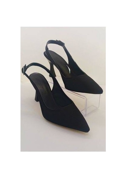Saten Stiletto Sivri Burun Arkası Bantlı Topuğu Açık Günlük Rahat Kadın Topuklu Ayakkabı modelleri