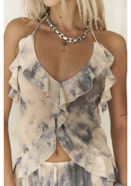 Sulliven Fırfır Detay Sarı Crop Pantolon Takım