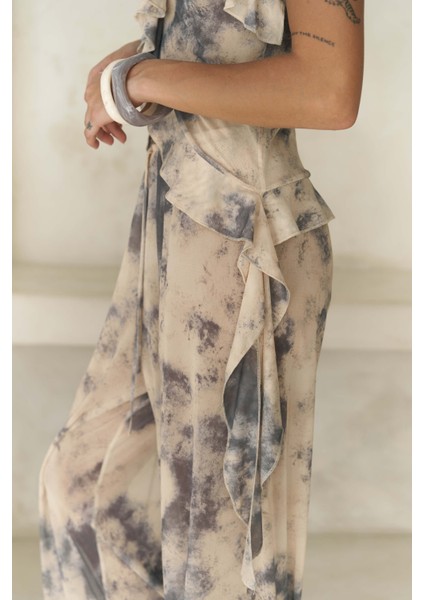 Sulliven Fırfır Detay Sarı Crop Pantolon Takım