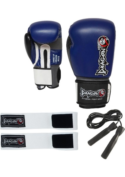 Grand Boks Eldiveni Mavi Elastik Boks Bandajı ve Atlama Ipi Kick Boks Set