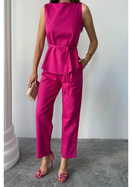 Ipeksi Keten Bluz - Pantolon Takım Massimo Modelscreat Kumaş - Fuşya fiyatları