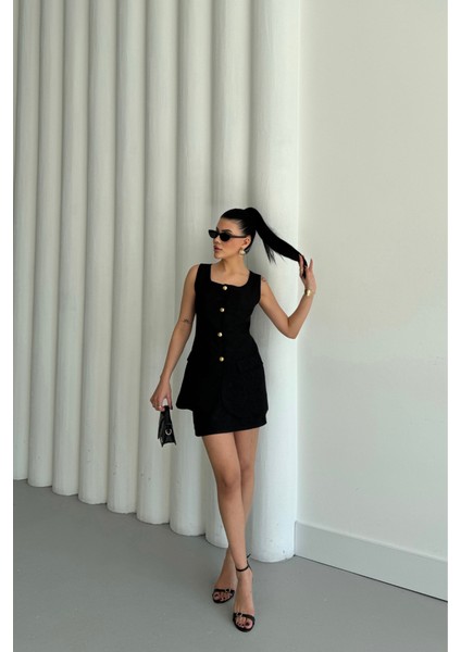 Ipeksi Jakar Keten Yelek - Kısa Etek Takım - Siyah fiyatları