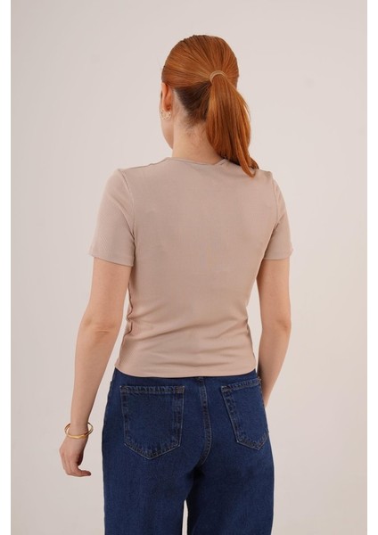 Ipeksi Kısa Kollu Yaka Detaylı Kaşkorse Taş Bluz