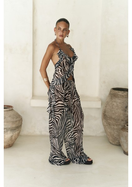 Sulliven Fırfır Detay Siyah Crop Pantolon Takım modelleri