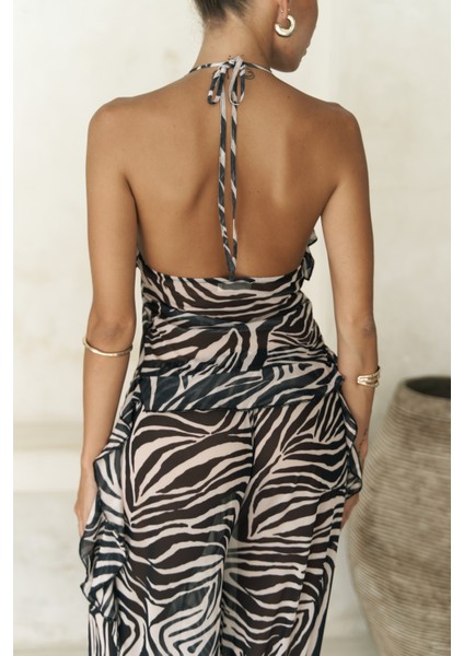 Sulliven Fırfır Detay Siyah Crop Pantolon Takım