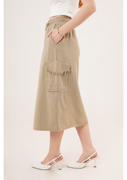 Ipeksi Ön Yırtmaçlı Cep Detaylı Haki Etek modelleri