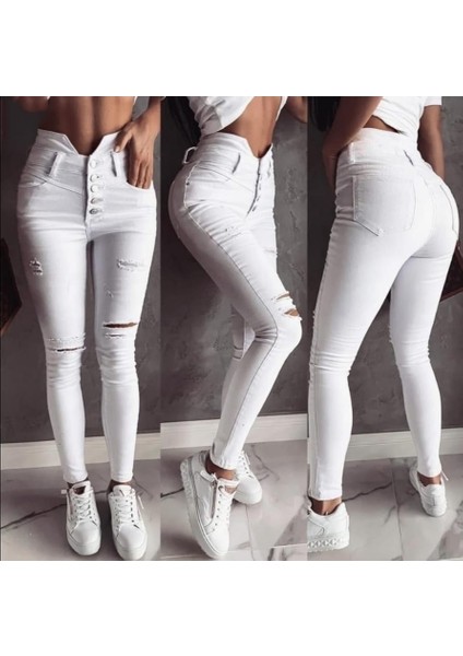 Ipeksi 5 Düğmeli V Detay Bel Yırtık Kot