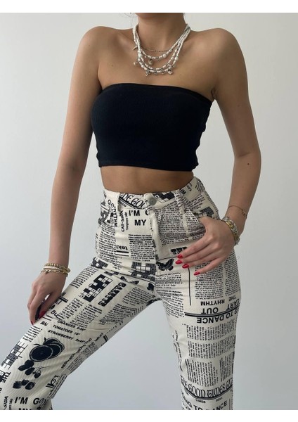 Ipeksi Novıne Gazete Desenli Pantolon