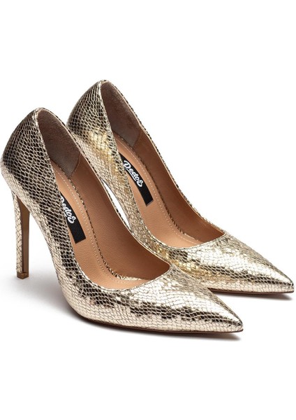 Kadın Topuklu Yılan Desen Abiye Ayakkabı