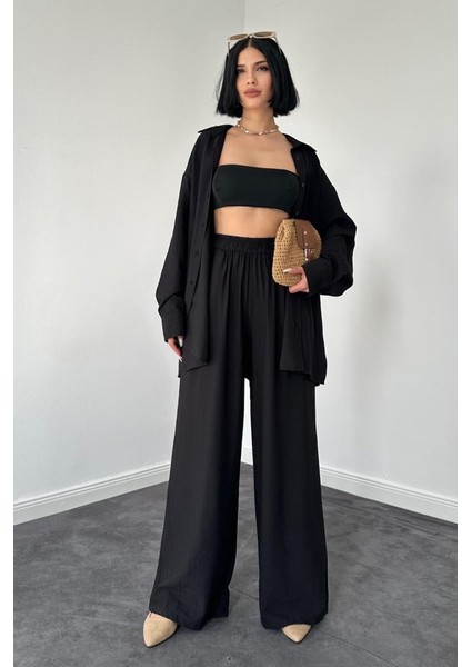 Ipeksi Siyah Alice Gömlek ve Bol Kesim Pantolon Takım