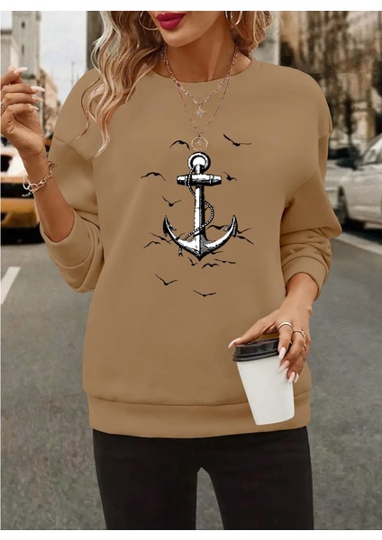 Ipeksi Kadın Uzun Kollu Bisiklet Yaka Desenli Viskon Iki Iplik Bluz