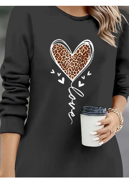 Ipeksi Kadın Uzun Kollu Bisiklet Yaka Kalp Desenli Kısa Viskon Elbise fiyatları