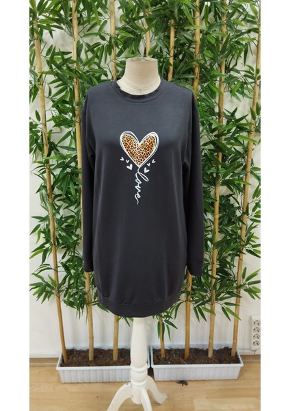 Ipeksi Kadın Uzun Kollu Bisiklet Yaka Kalp Desenli Kısa Viskon Elbise fırsatları