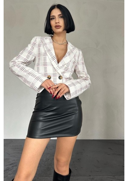 Ipeksi Desenli Crop Ceket