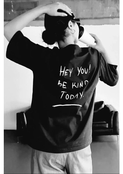 Ipeksi Unisex Baskılı Oversize T-Shirt - Siyah modelleri