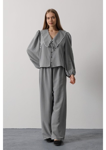 Ipeksi Işlemeli Bebe Yakalı Pantolon Takım - Siyah fiyatları