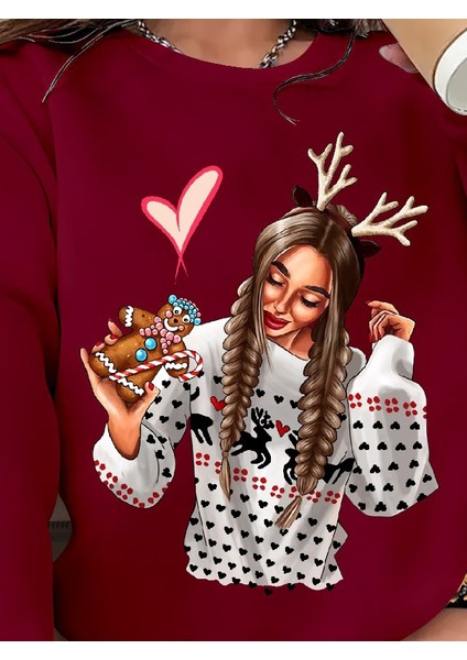 Ipeksi Kadın Yılbaşı Özel Uzun Kollu Bisiklet Yaka Desenli Viskon Iki Iplik Bluz