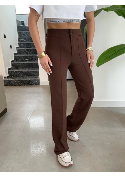 Ipeksi Kadın Yüksek Bel Full Likralı Krep Kumaş Pantolon indirimleri