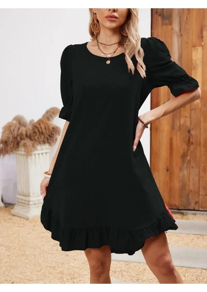 Ipeksi Kadın Kısa Kollu Kol ve Eteği Volanlı Bisiklet Yaka Aerobin Elbise modelleri