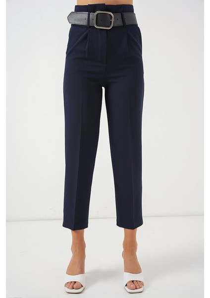 Ipeksi 6556 Kemerli Kumaş Pantolon - Lacivert fırsatları