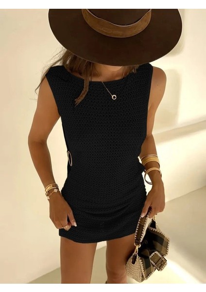 Ipeksi Kadın Sıfır Kol Yanlardan Halka Toka Detaylı Triko Plaj Elbisesi fiyatları