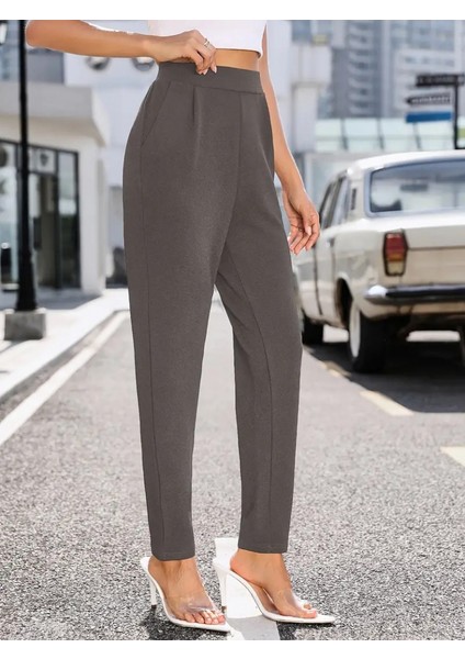 Ipeksi Kadın Yüksek Bel Cepli Rahat Kesim Ithal Krep Pantolon