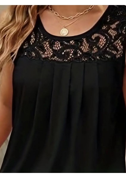 Ipeksi Kadın Askılı Yuvarlak Yaka Dantel Detaylı Viskon Bluz fiyatları