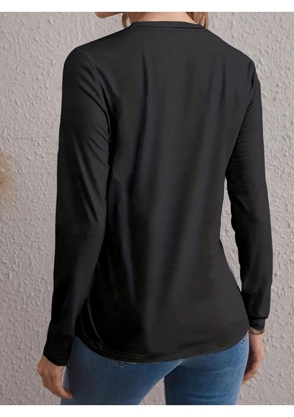 Ipeksi Kadın Uzun Kollu Bisiklet Yaka Kalp Desenli Bluz