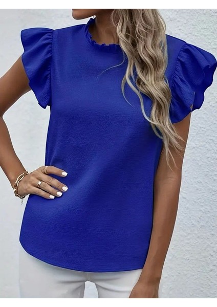 Ipeksi Kadın Kısa Kollu Fırfır Yakalı Bürümcük Bluz indirimleri