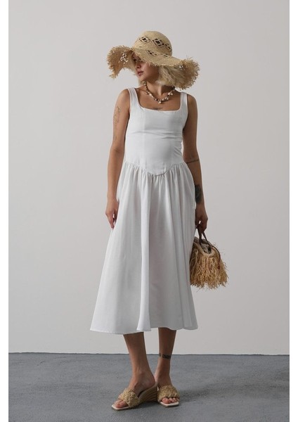 Ipeksi Askılı Uzun Elbise - Beyaz fiyatları
