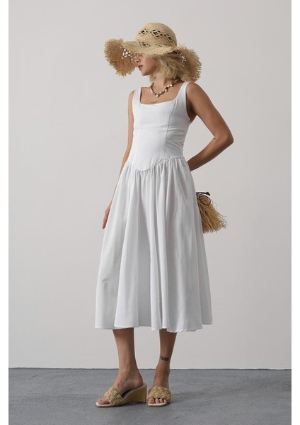 Ipeksi Askılı Uzun Elbise - Beyaz fırsatları