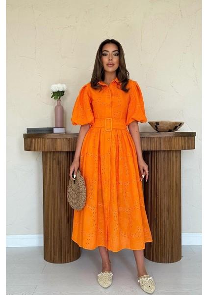 Ipeksi Oranj Pileli Balkon Elbise fiyatları