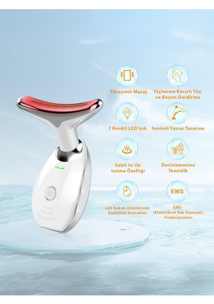 Flora Globe Ems Mikro Akım Masaj Cihazı 7 Renk LED Işıklı Isıtmalı Boyun Ve yüz bakım aleti fiyatları