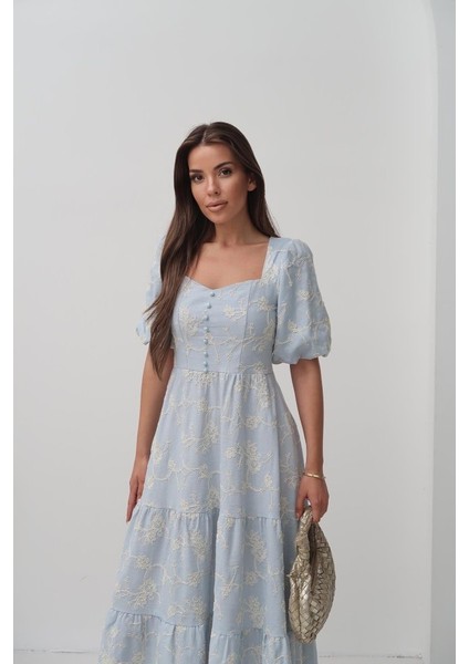 Ipeksi Bebe Mavi Süs Düğmeli Balon Kollu Elbise fırsatları
